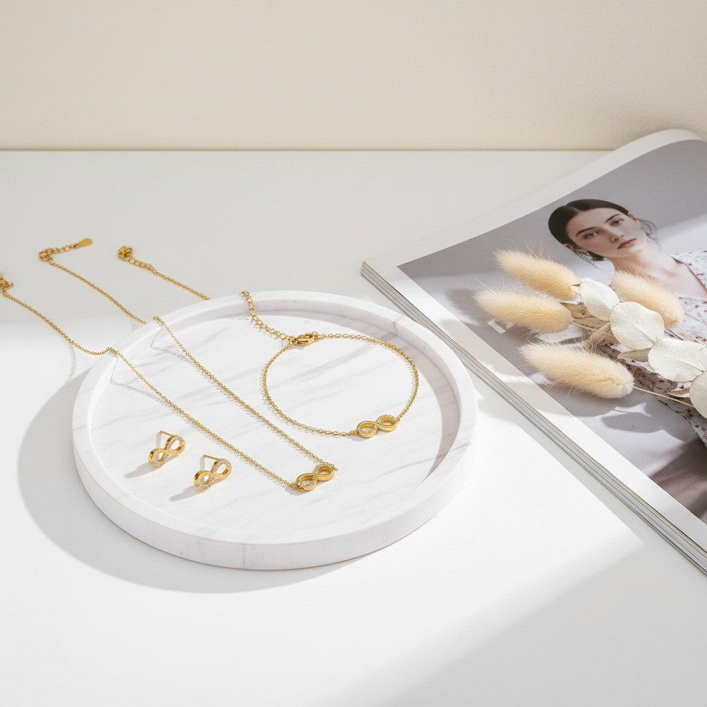 Infinity Bracelet For Women In Simple Style, Made Of Titanium Steel With 18K Real Gold Plating