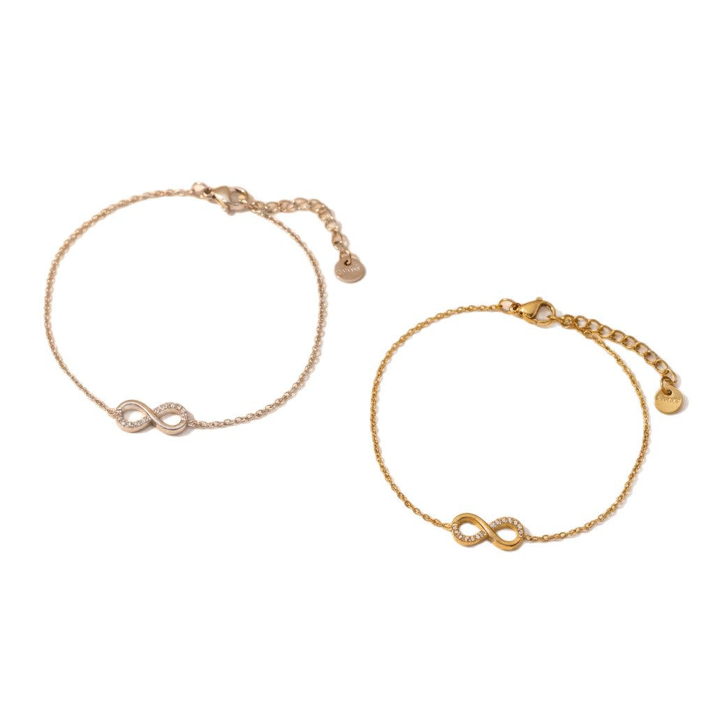 Infinity Bracelet For Women In Simple Style, Made Of Titanium Steel With 18K Real Gold Plating
