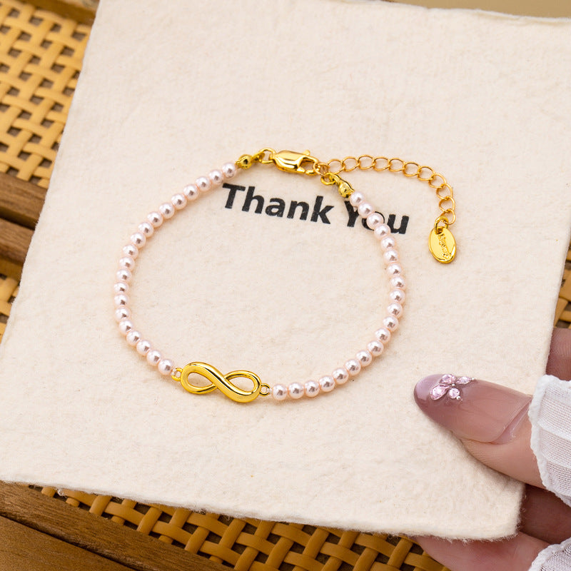 Elegant Infinity Beading Necklace For Women With Natural Pink Beads And Copper Pendant