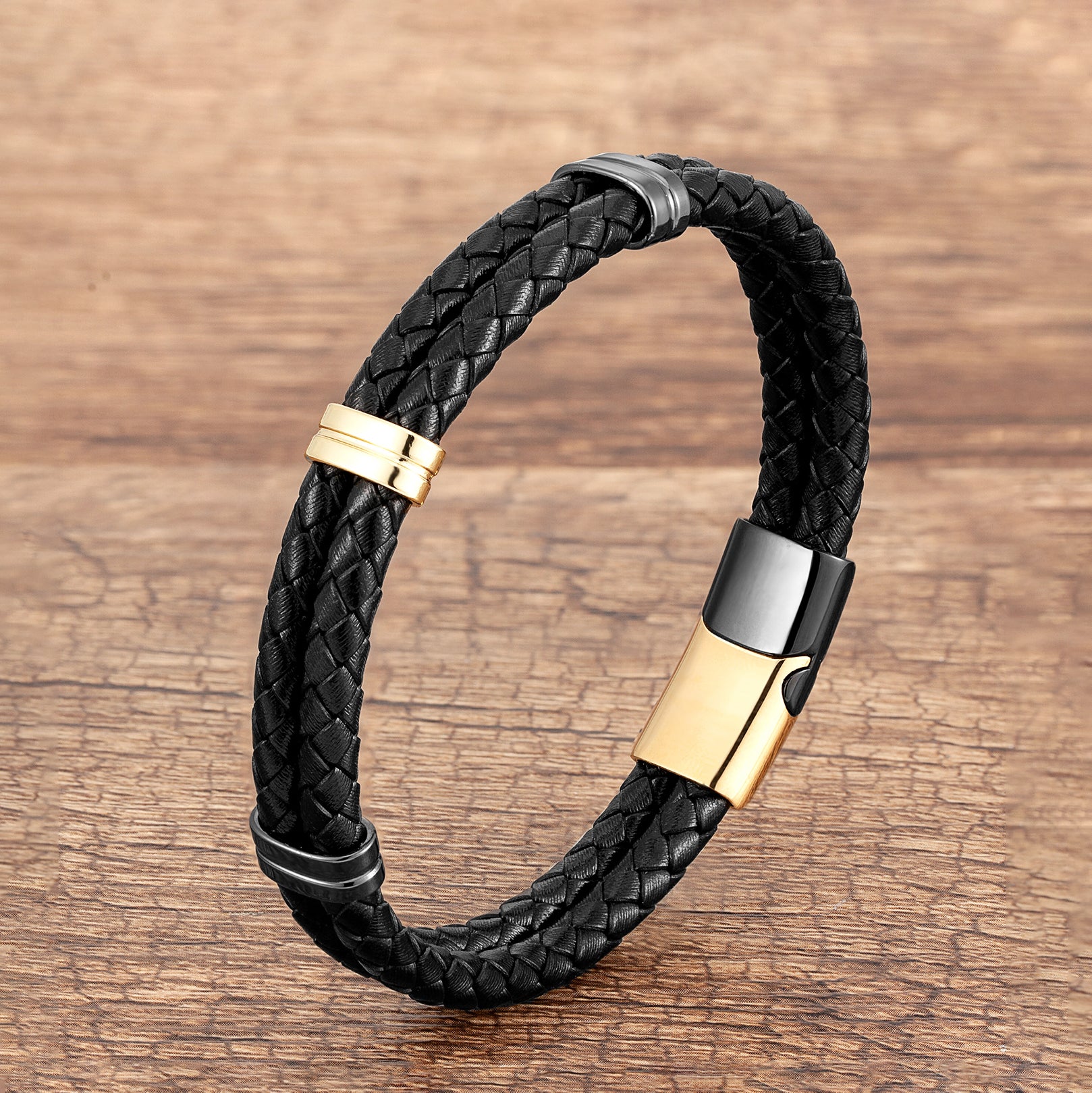 Geometric Braid Multicolor Wristband For Adults With 304 Stainless Steel And Leather Rope Chain In Simple Style