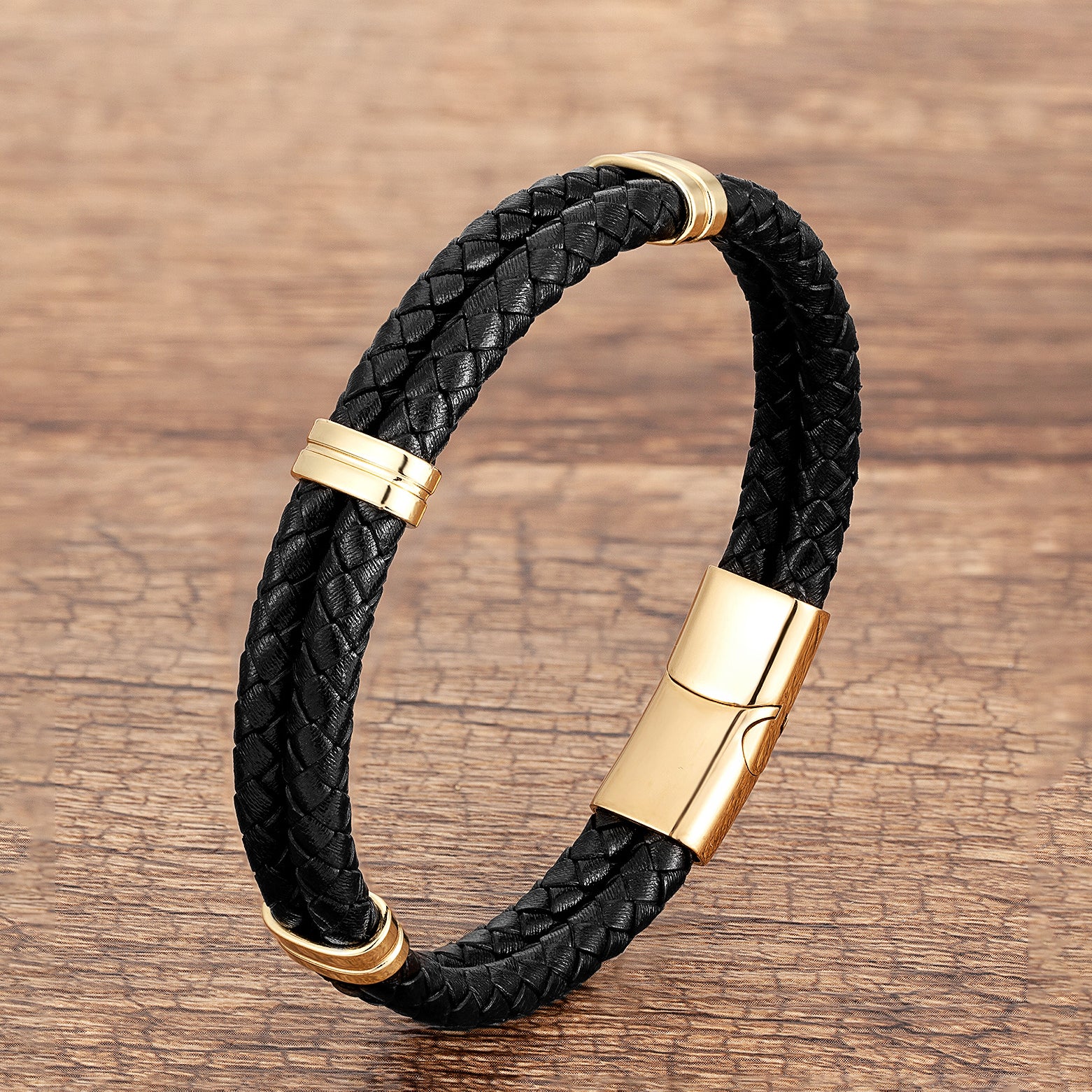 Geometric Braid Multicolor Wristband For Adults With 304 Stainless Steel And Leather Rope Chain In Simple Style