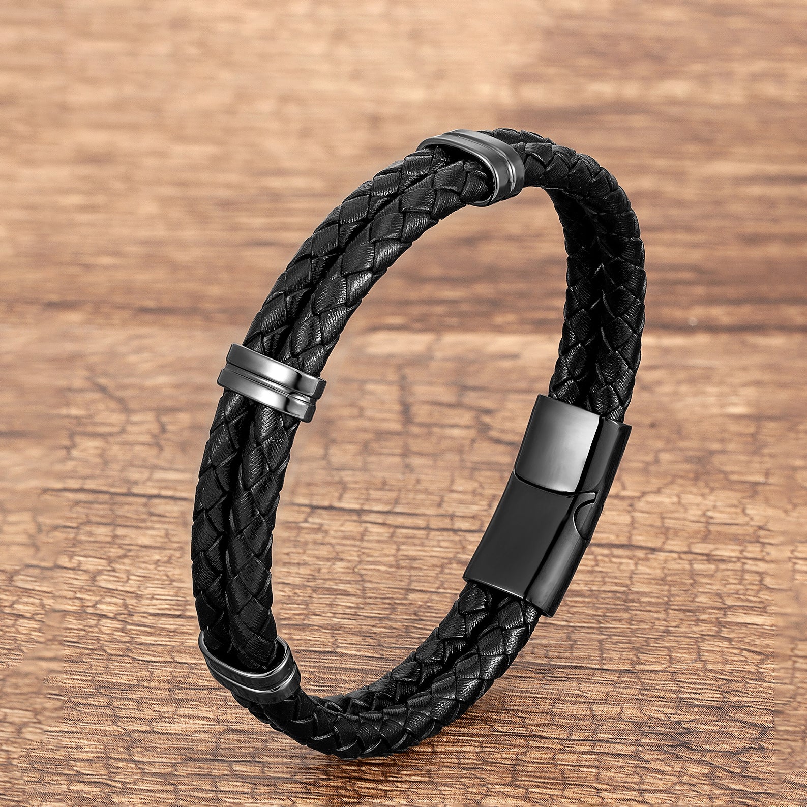 Geometric Braid Multicolor Wristband For Adults With 304 Stainless Steel And Leather Rope Chain In Simple Style