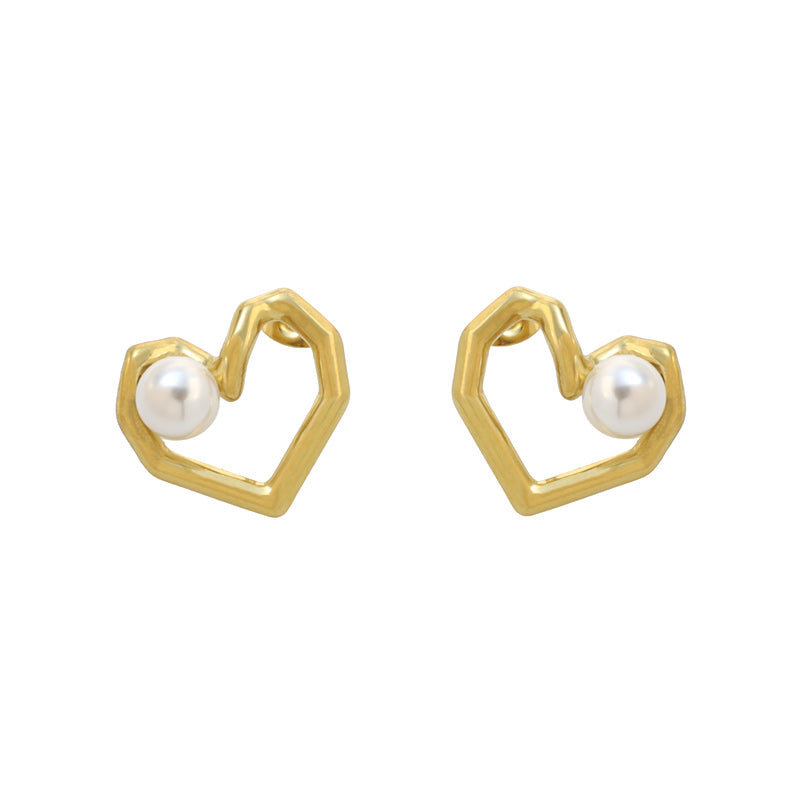 Heart Shape Earrings For Women, 304 Stainless Steel With 18K Gold Plated PVD Coating And Artificial Pearl Inlay