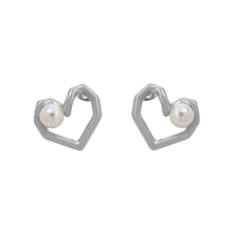 Heart Shape Earrings For Women, 304 Stainless Steel With 18K Gold Plated PVD Coating And Artificial Pearl Inlay