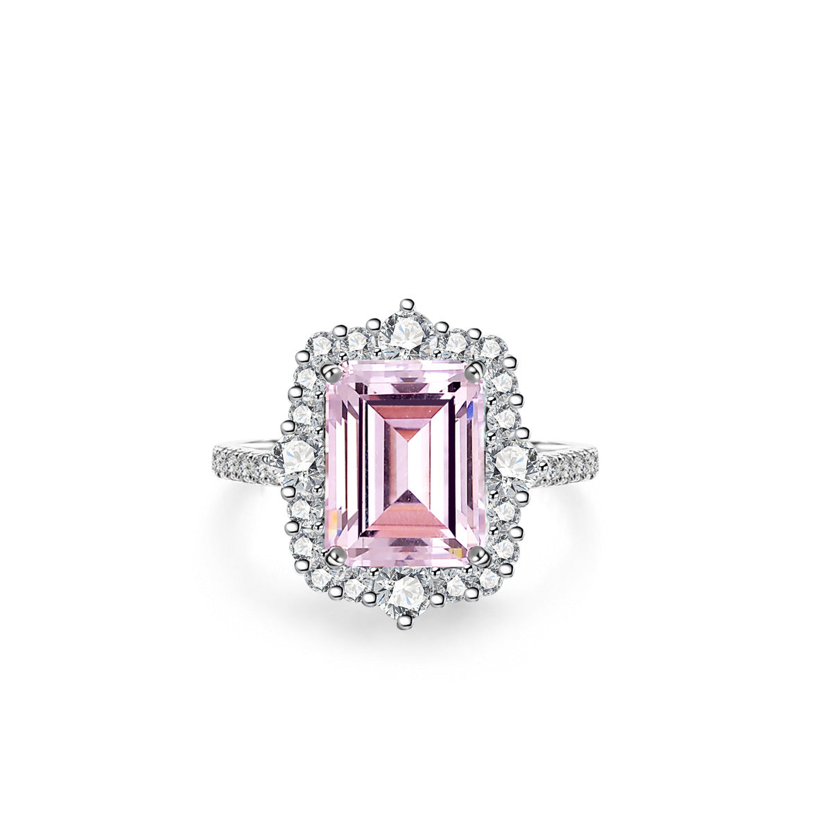 Exaggerated Rectangle Ring For Women In 925 Sterling Silver With Waterproof Non Tarnish Craftsmanship, Natural Pink