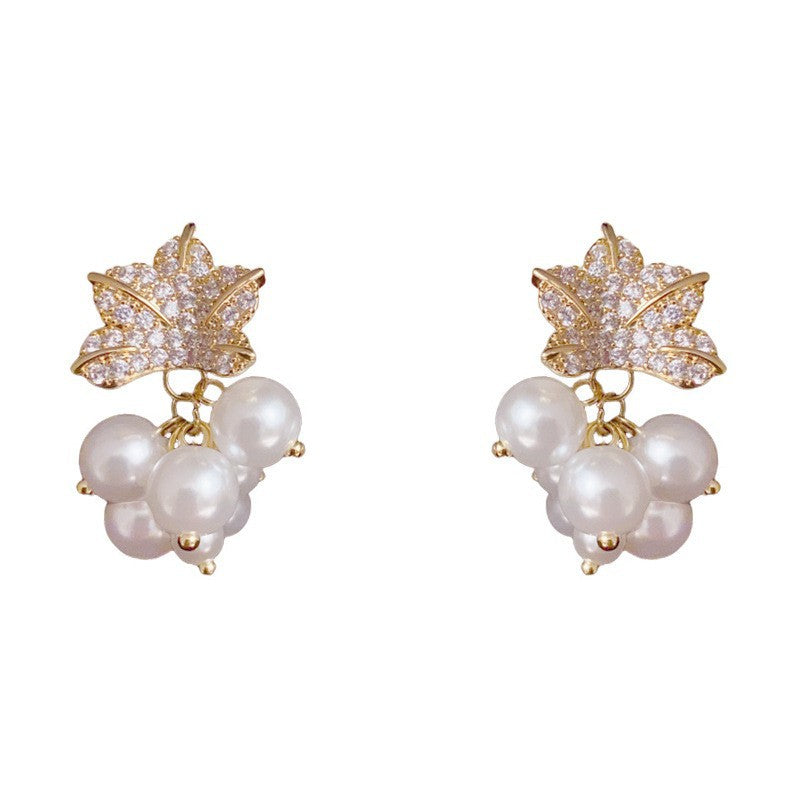 Elegant Leaves Drop Earrings For Women With Copper Ear Pins, Real Gold Plated And Zircon Inlay
