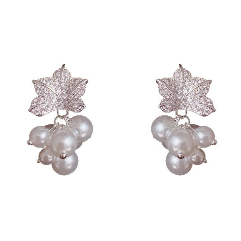 Elegant Leaves Drop Earrings For Women With Copper Ear Pins, Real Gold Plated And Zircon Inlay