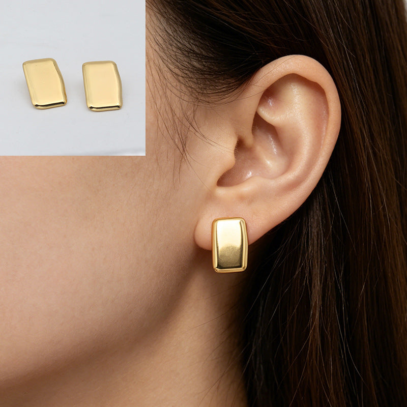 Heart Shape Stud Earrings With Folds In 304 Stainless Steel, Retro Style For Women