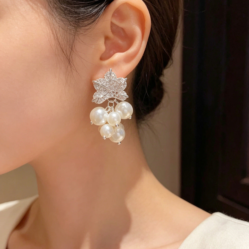 Elegant Leaves Drop Earrings For Women With Copper Ear Pins, Real Gold Plated And Zircon Inlay