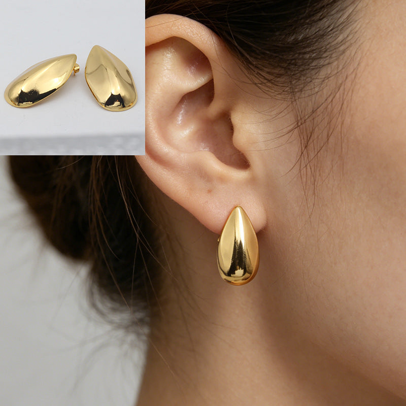 Heart Shape Stud Earrings With Folds In 304 Stainless Steel, Retro Style For Women