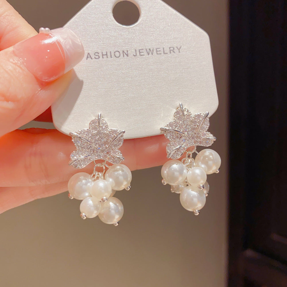 Elegant Leaves Drop Earrings For Women With Copper Ear Pins, Real Gold Plated And Zircon Inlay