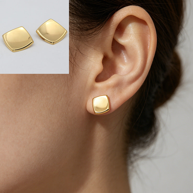 Heart Shape Stud Earrings With Folds In 304 Stainless Steel, Retro Style For Women