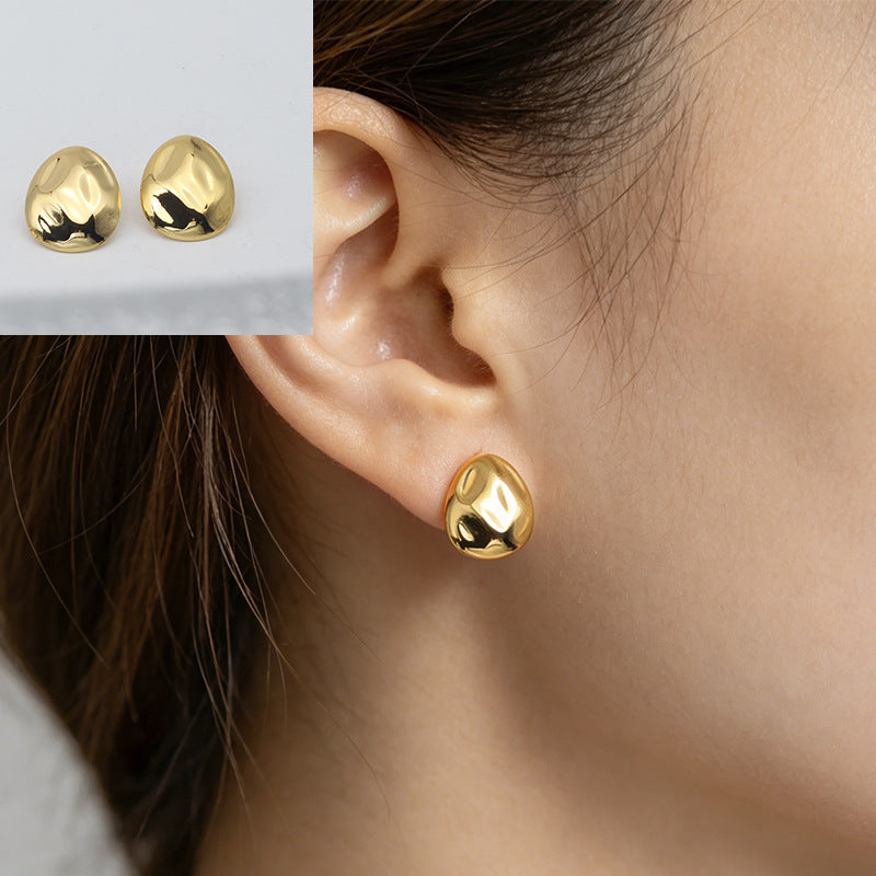 Heart Shape Stud Earrings With Folds In 304 Stainless Steel, Retro Style For Women