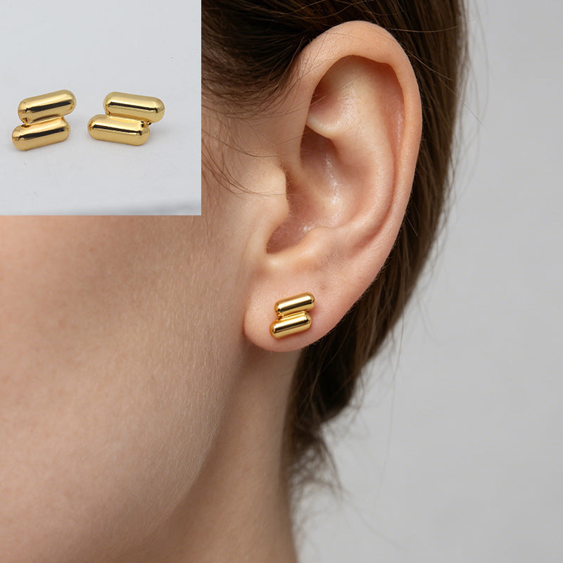 Heart Shape Stud Earrings With Folds In 304 Stainless Steel, Retro Style For Women