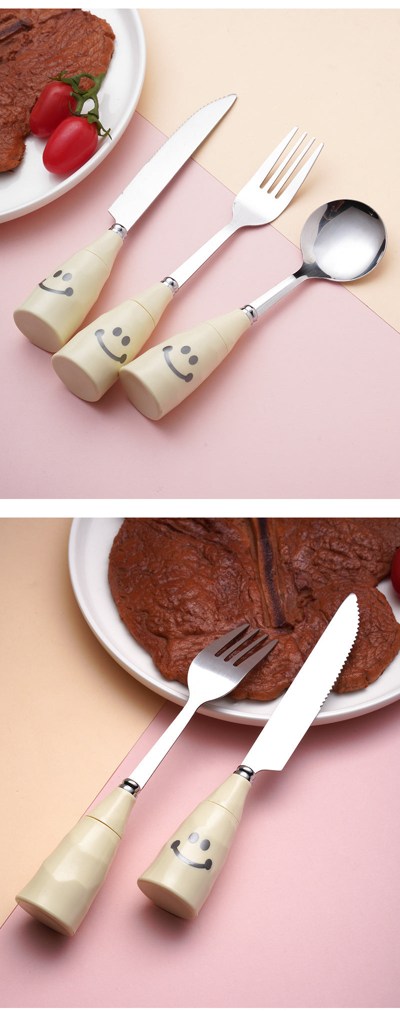 Cute Cartoon Tableware Set Featuring Western Cutlery With Knife, Fork, And Spoon For Dining