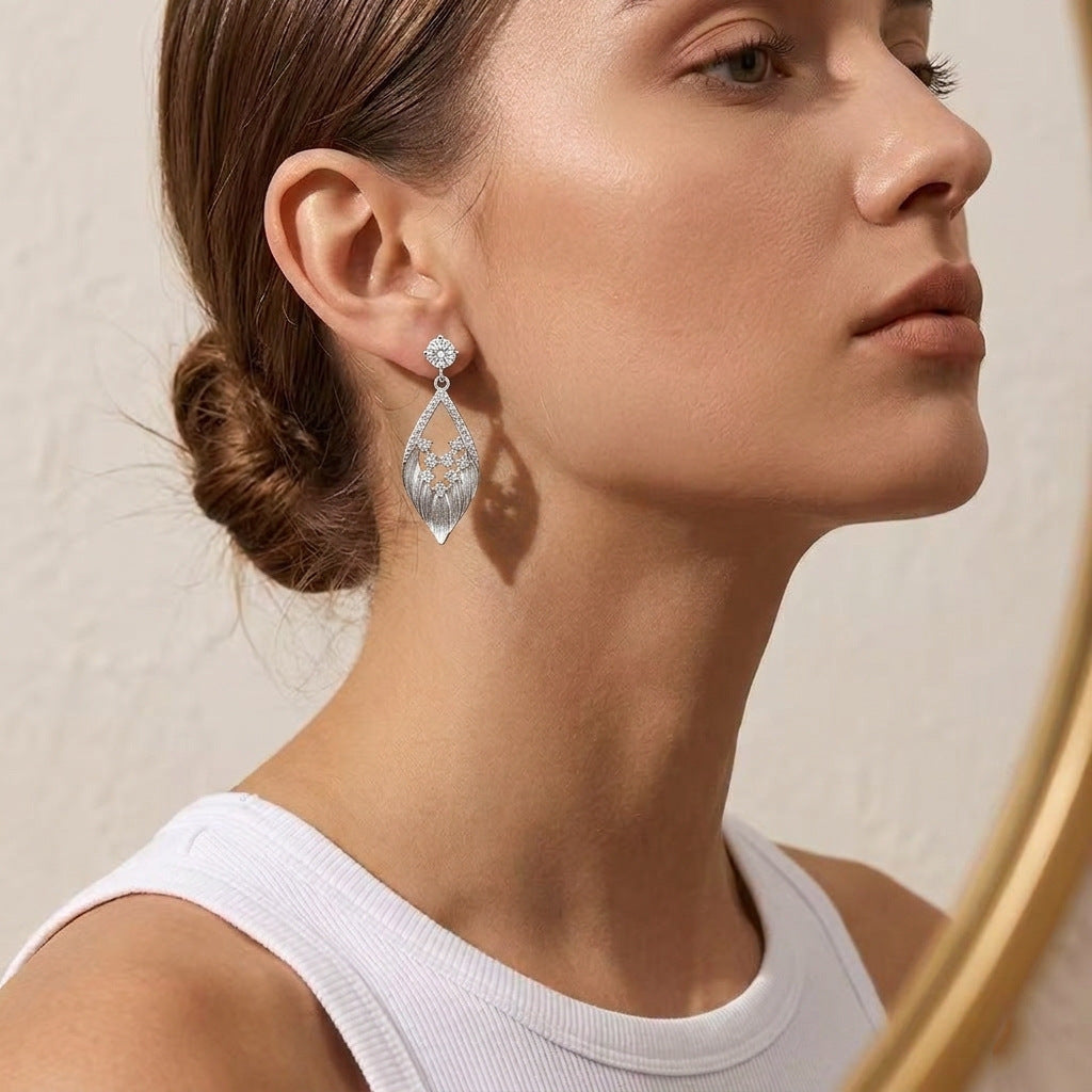 Leaf Drop Earrings For Women With 925 Sterling Silver Posts, Copper Base, And Golden Plated Electroplated Finish Featuring Rhinestones