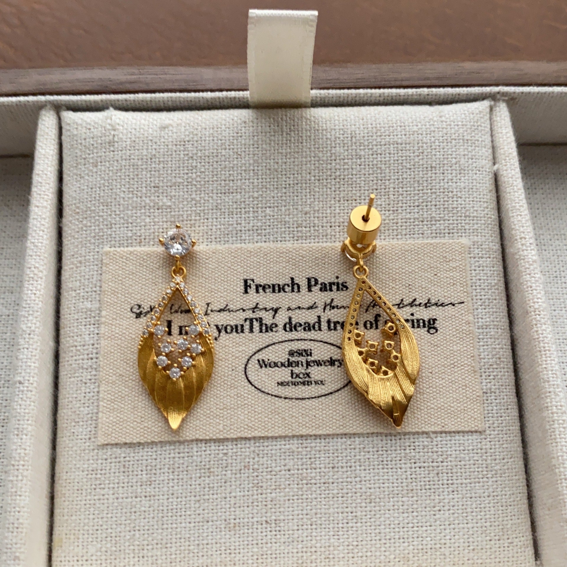 Leaf Drop Earrings For Women With 925 Sterling Silver Posts, Copper Base, And Golden Plated Electroplated Finish Featuring Rhinestones