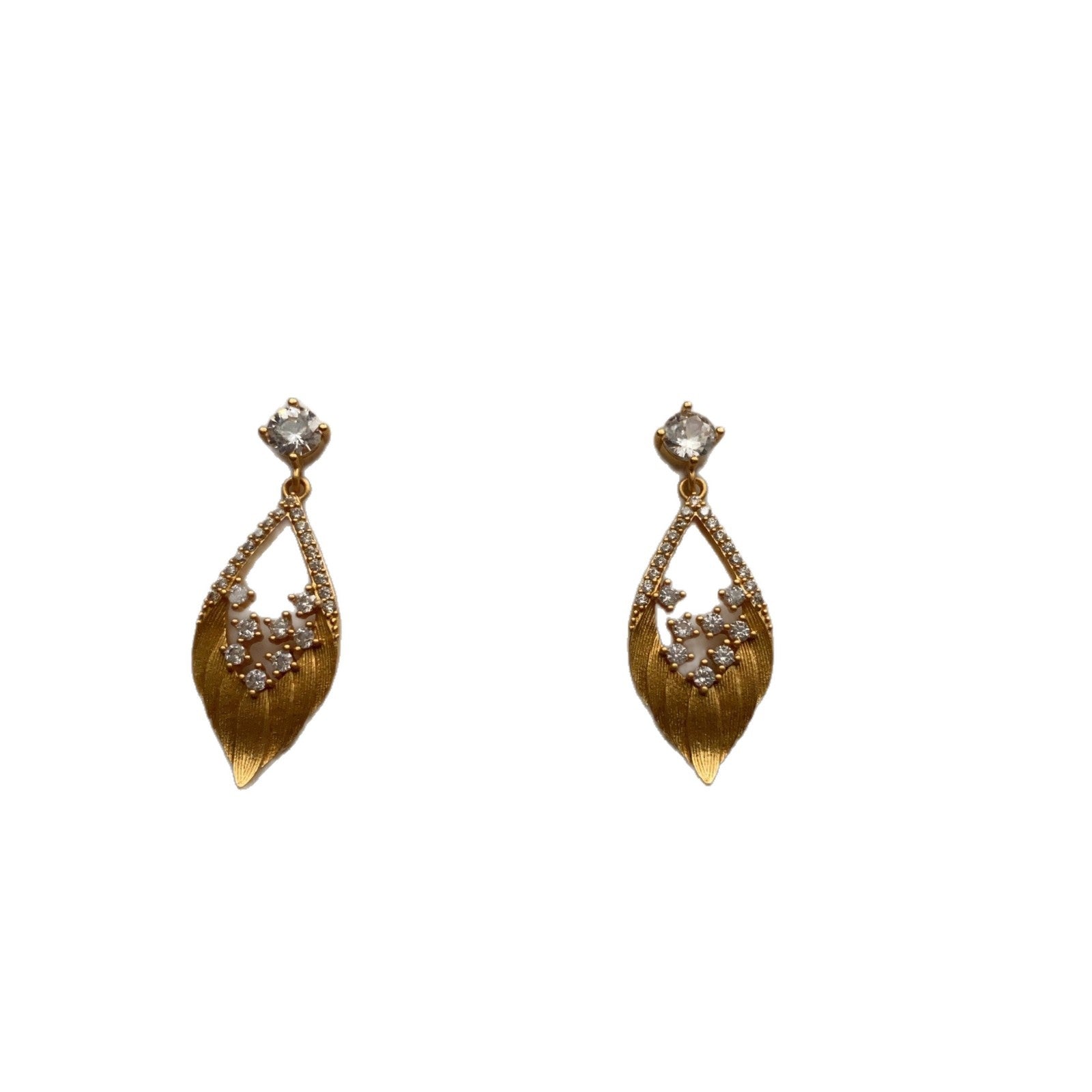 Leaf Drop Earrings For Women With 925 Sterling Silver Posts, Copper Base, And Golden Plated Electroplated Finish Featuring Rhinestones