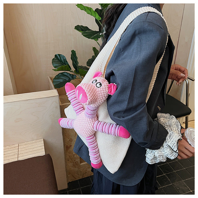 Cartoon Square Knit Handbag For Women With Braid Detail And Top Handle, Stylish Shoulder Bag