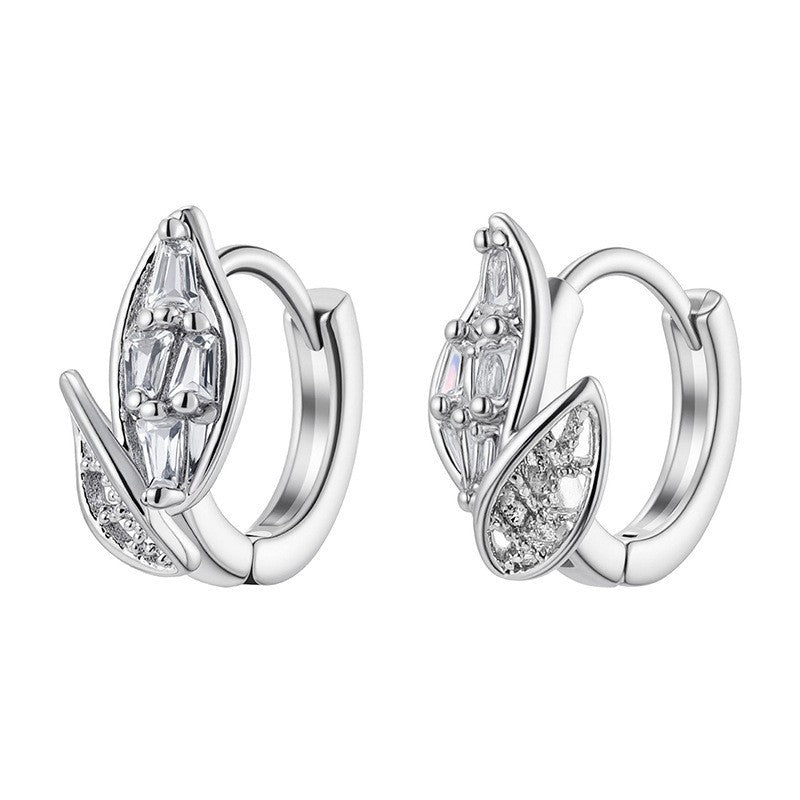 Leaves Earrings With Copper Ear Pins Featuring Zircon Inlay, Sweet Style For Women