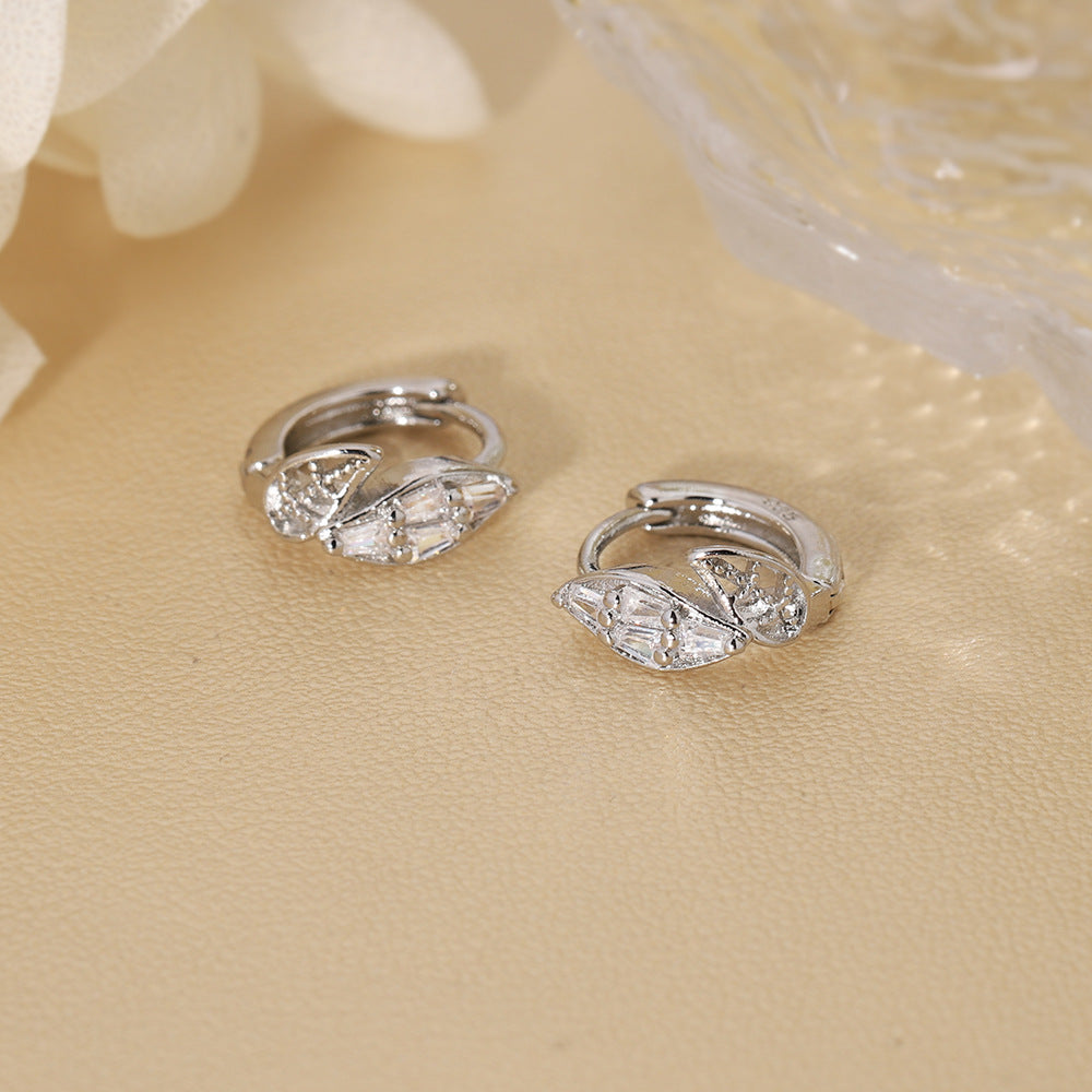 Leaves Earrings With Copper Ear Pins Featuring Zircon Inlay, Sweet Style For Women
