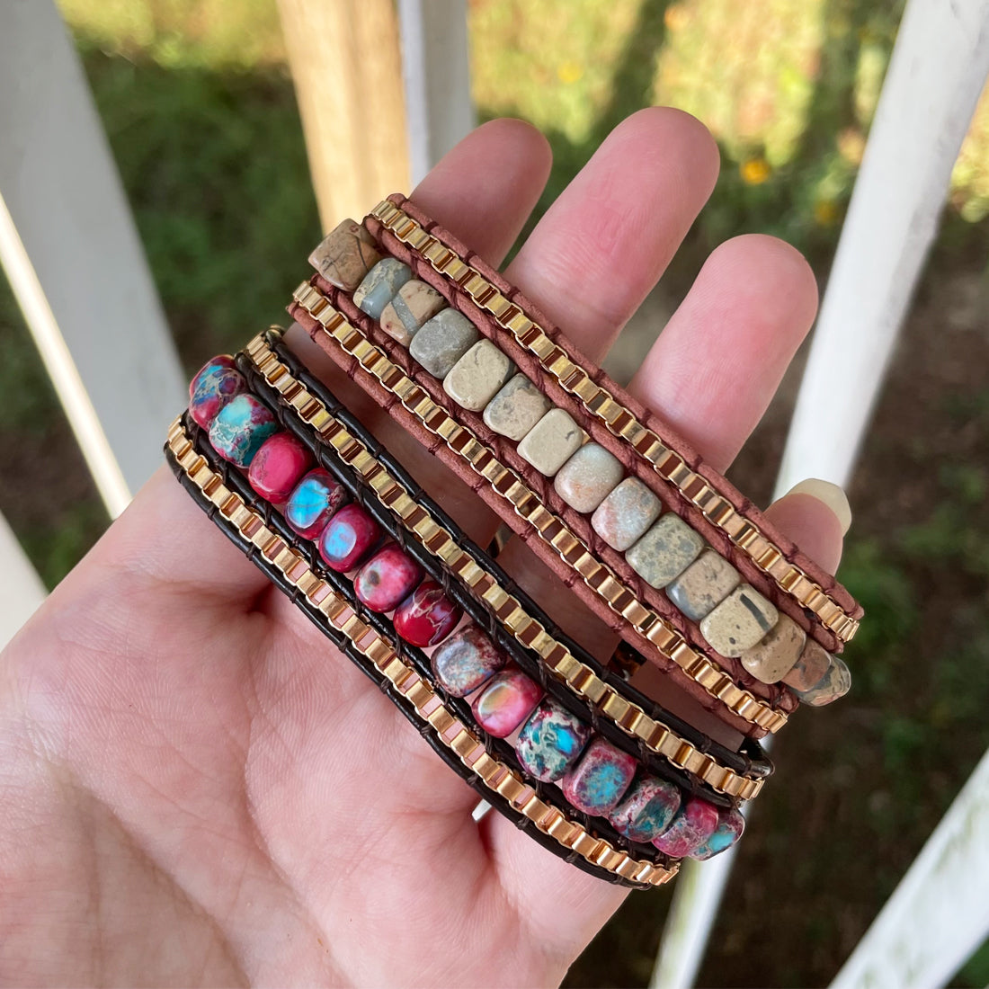Geometric Braid Bracelets For Adults In Natural Stone Featuring 18K Real Gold Plated With 0.01µm Thickness And Ethnic Style