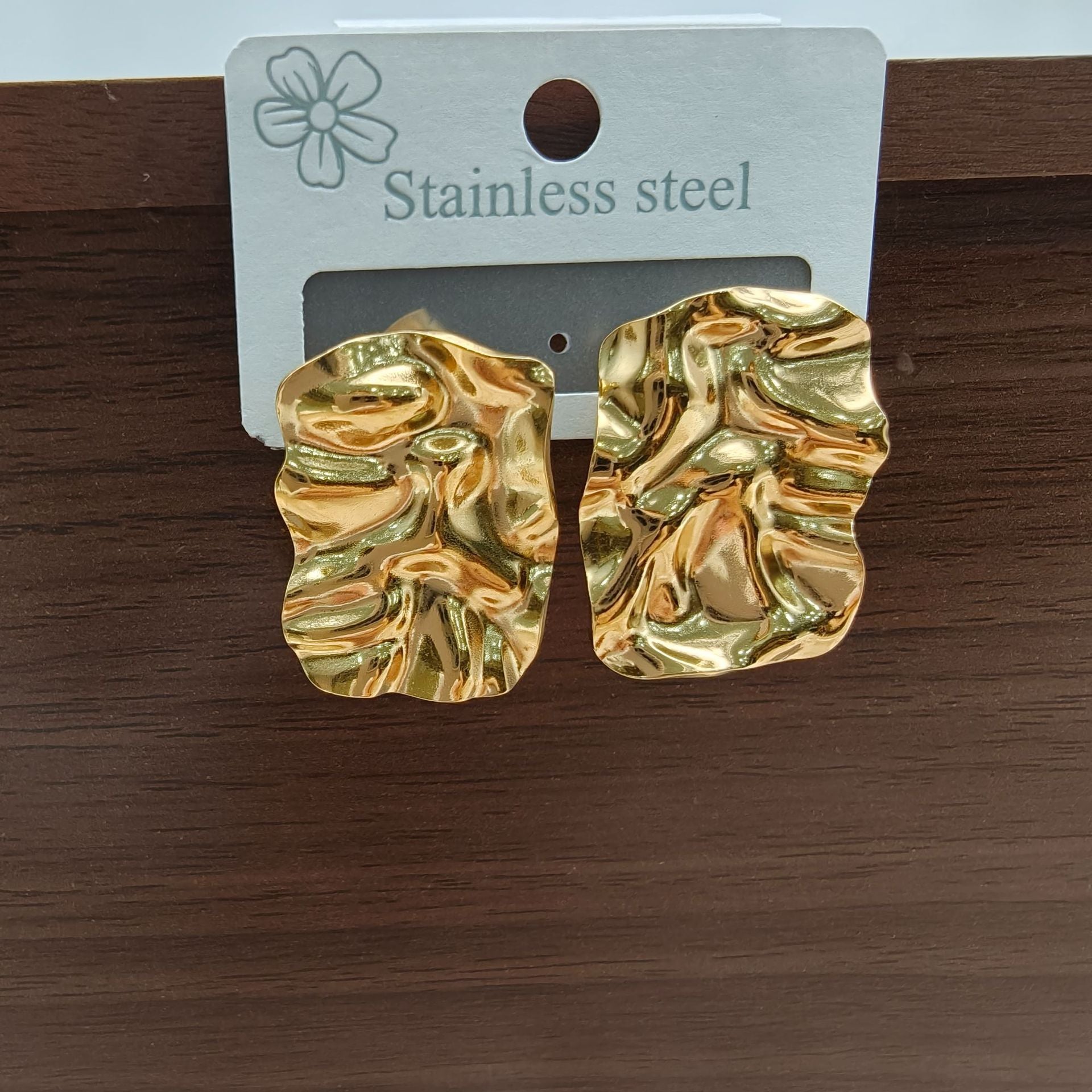 Hammered Leaves Earrings For Women With 304 Stainless Steel Ear Pins And PVD Coated Gold Plating