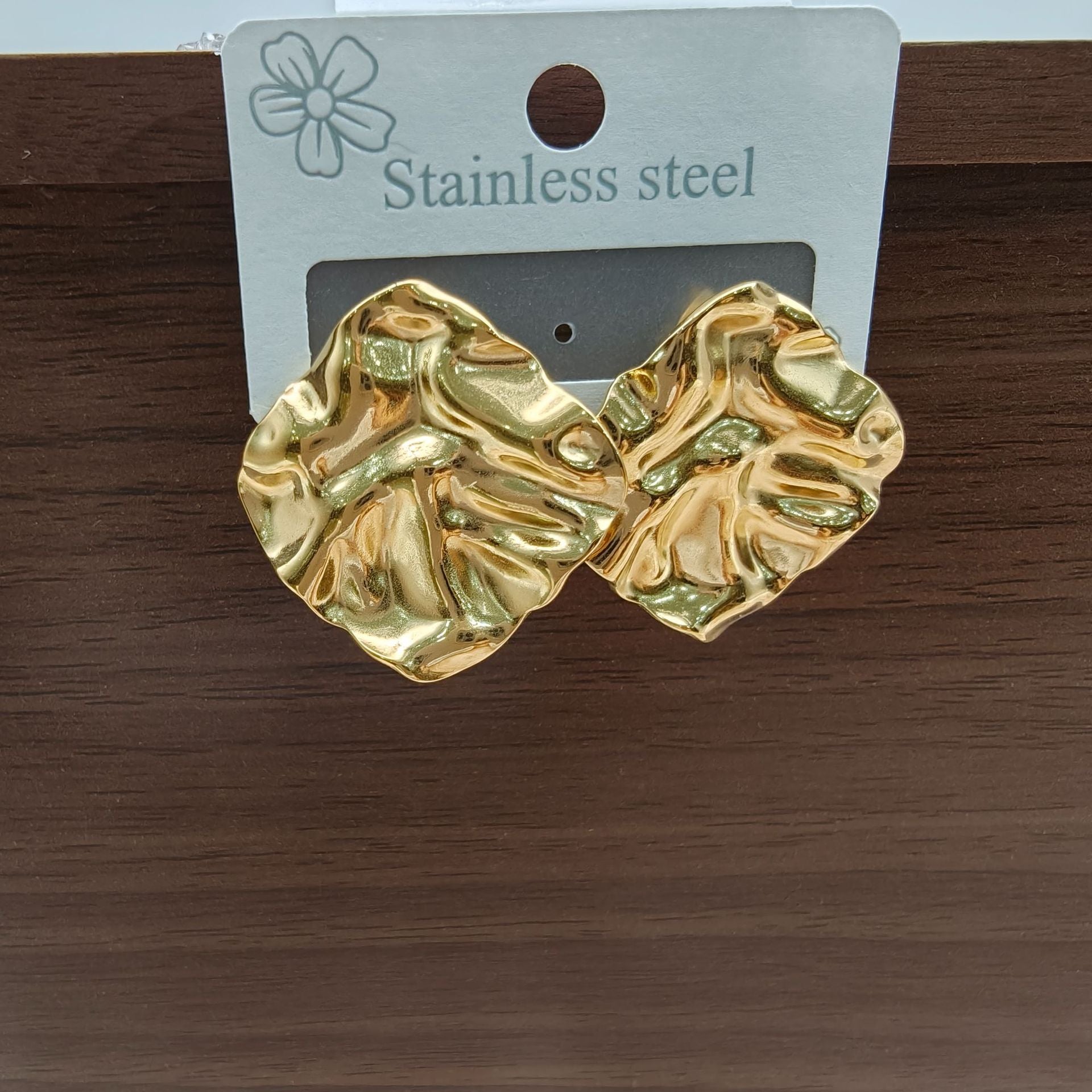 Hammered Leaves Earrings For Women With 304 Stainless Steel Ear Pins And PVD Coated Gold Plating