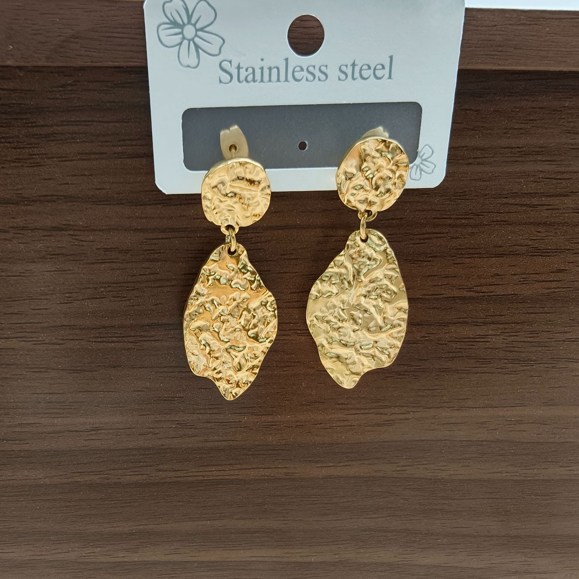Hammered Leaves Earrings For Women With 304 Stainless Steel Ear Pins And PVD Coated Gold Plating