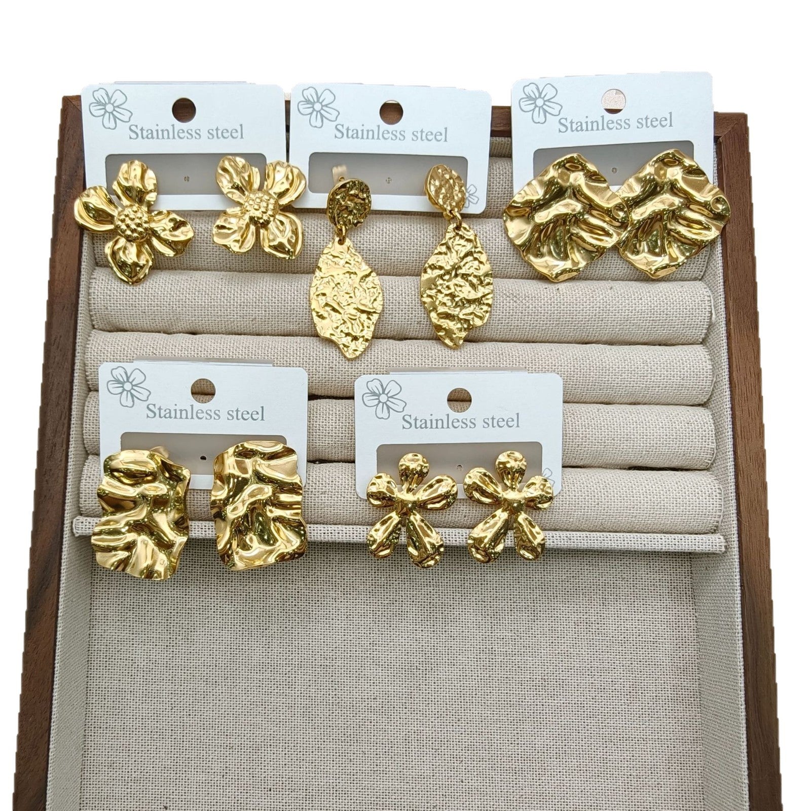 Hammered Leaves Earrings For Women With 304 Stainless Steel Ear Pins And PVD Coated Gold Plating