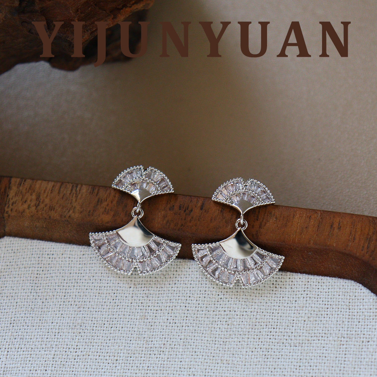 Ginkgo Leaf Earrings For Women In Gold Copper With Zircon Inlay Featuring 925 Sterling Silver Ear Pins