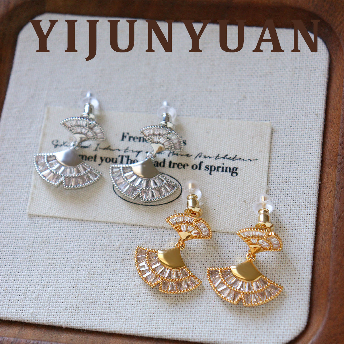 Ginkgo Leaf Earrings For Women In Gold Copper With Zircon Inlay Featuring 925 Sterling Silver Ear Pins