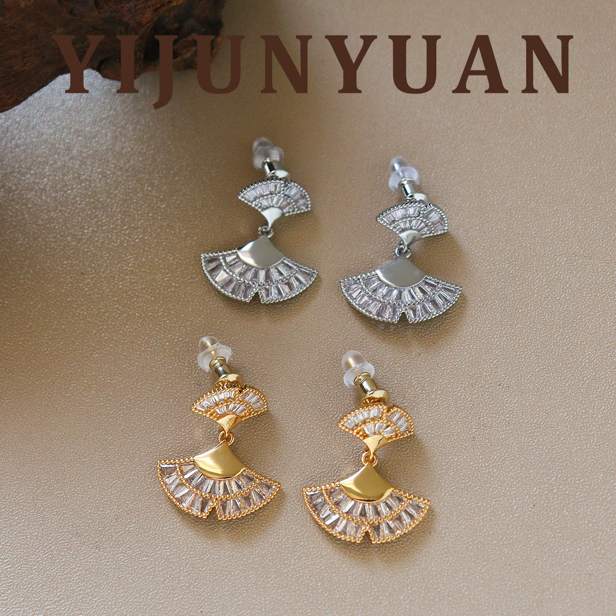 Ginkgo Leaf Earrings For Women In Gold Copper With Zircon Inlay Featuring 925 Sterling Silver Ear Pins