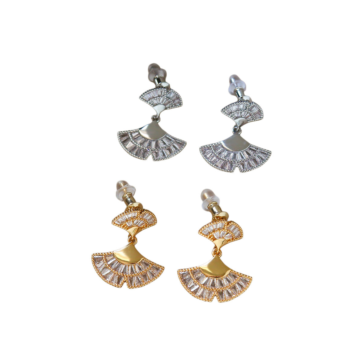 Ginkgo Leaf Earrings For Women In Gold Copper With Zircon Inlay Featuring 925 Sterling Silver Ear Pins