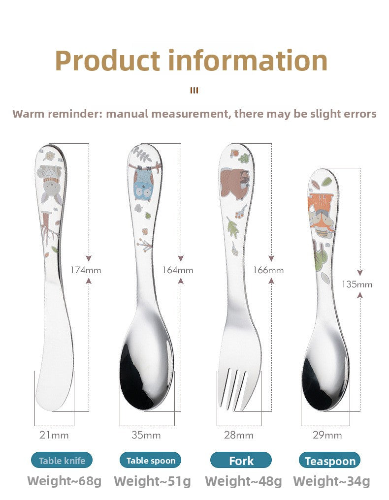 Cute Cartoon Tableware Set Featuring 304 Stainless Steel Inner Liner, Including Western Style Knife, Fork, And Spoon