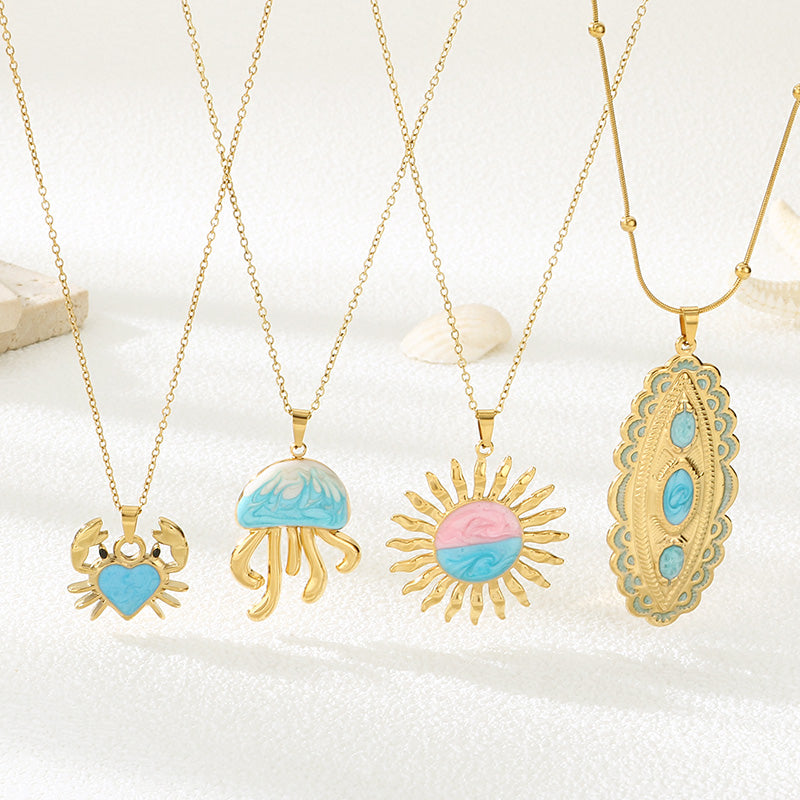 Electroplated Crab Necklace In Marine Style With 18K Real Gold PVD Coated 304 Stainless Steel And Cable Chain