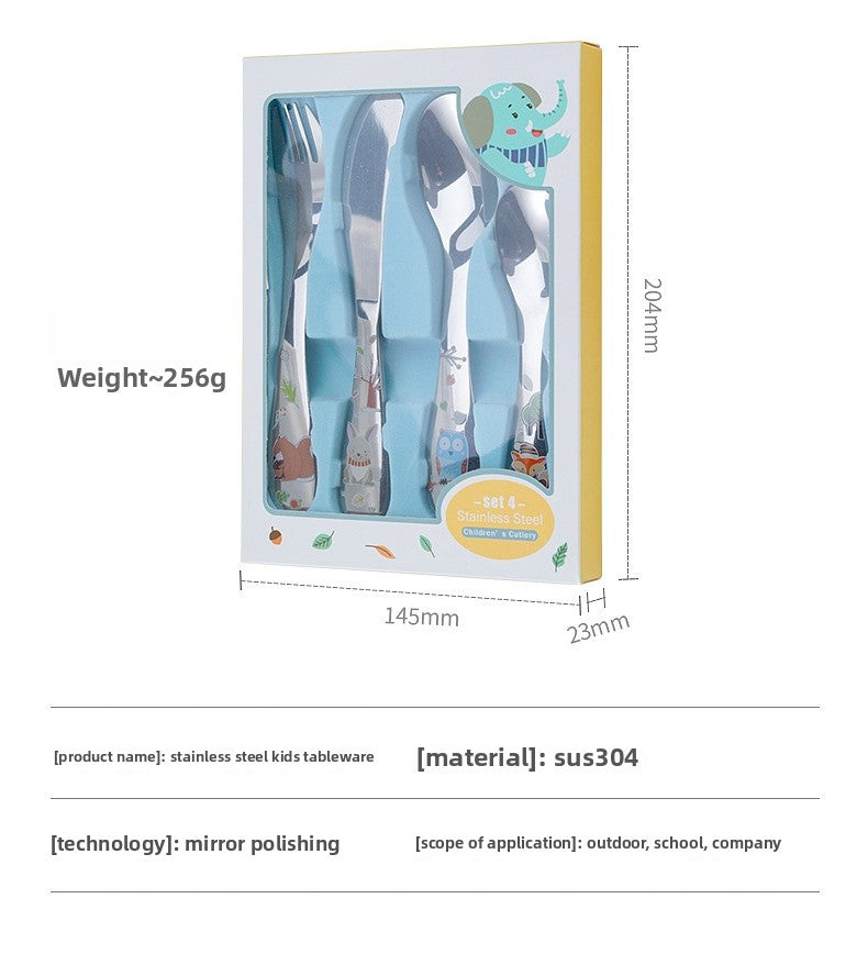 Cute Cartoon Tableware Set Featuring 304 Stainless Steel Inner Liner, Including Western Style Knife, Fork, And Spoon