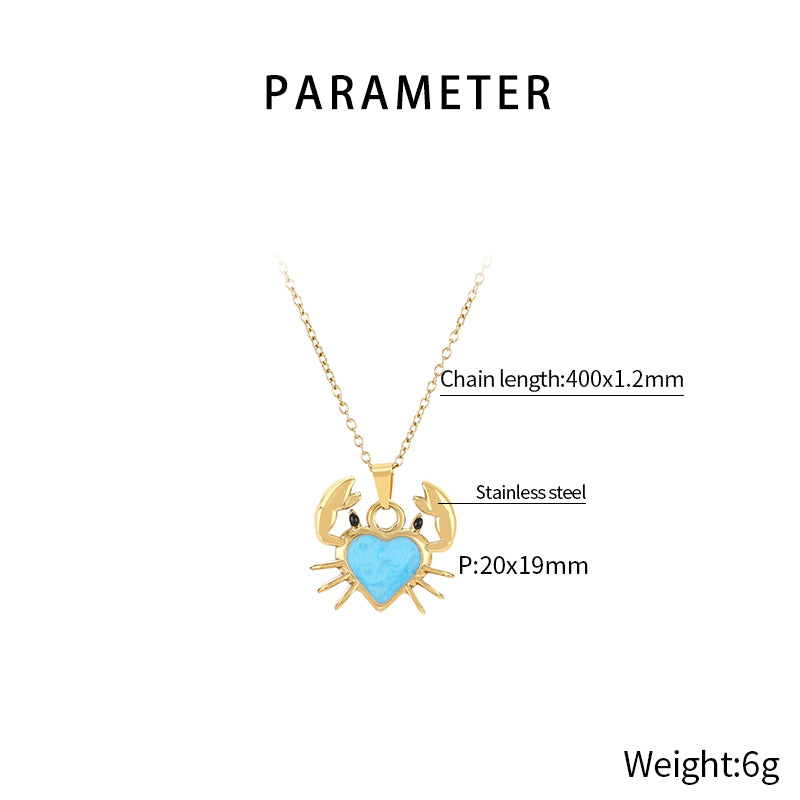 Electroplated Crab Necklace In Marine Style With 18K Real Gold PVD Coated 304 Stainless Steel And Cable Chain