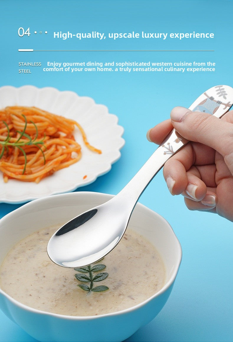 Cute Cartoon Tableware Set Featuring 304 Stainless Steel Inner Liner, Including Western Style Knife, Fork, And Spoon