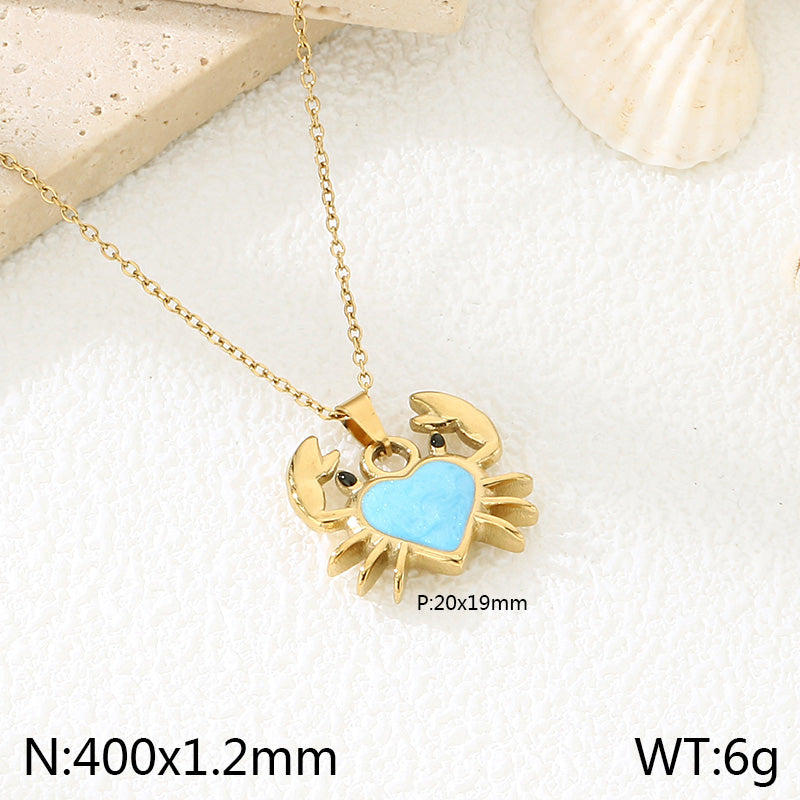 Electroplated Crab Necklace In Marine Style With 18K Real Gold PVD Coated 304 Stainless Steel And Cable Chain