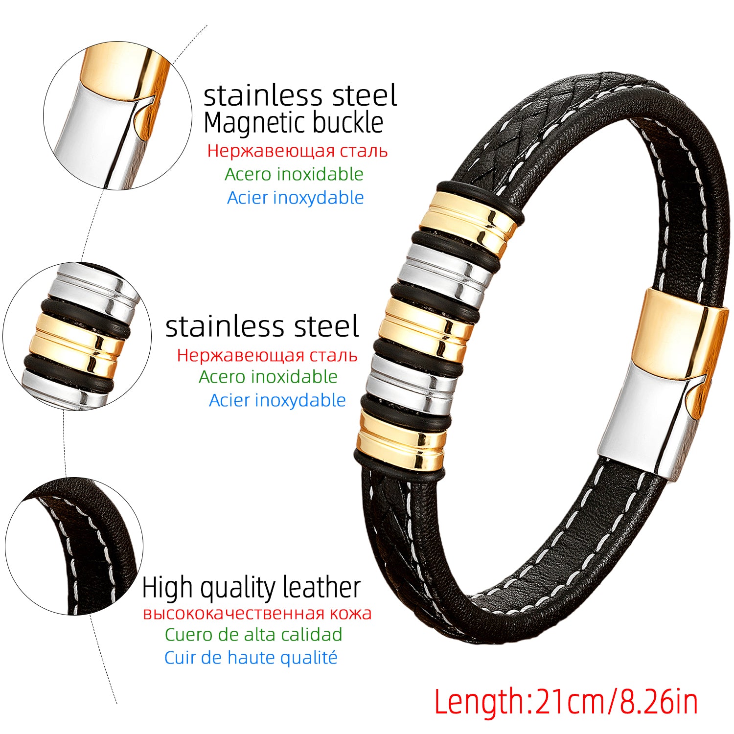 Classic Style Geometric Braid Wristband For Adults With Leather Rope Chain In Multicolor