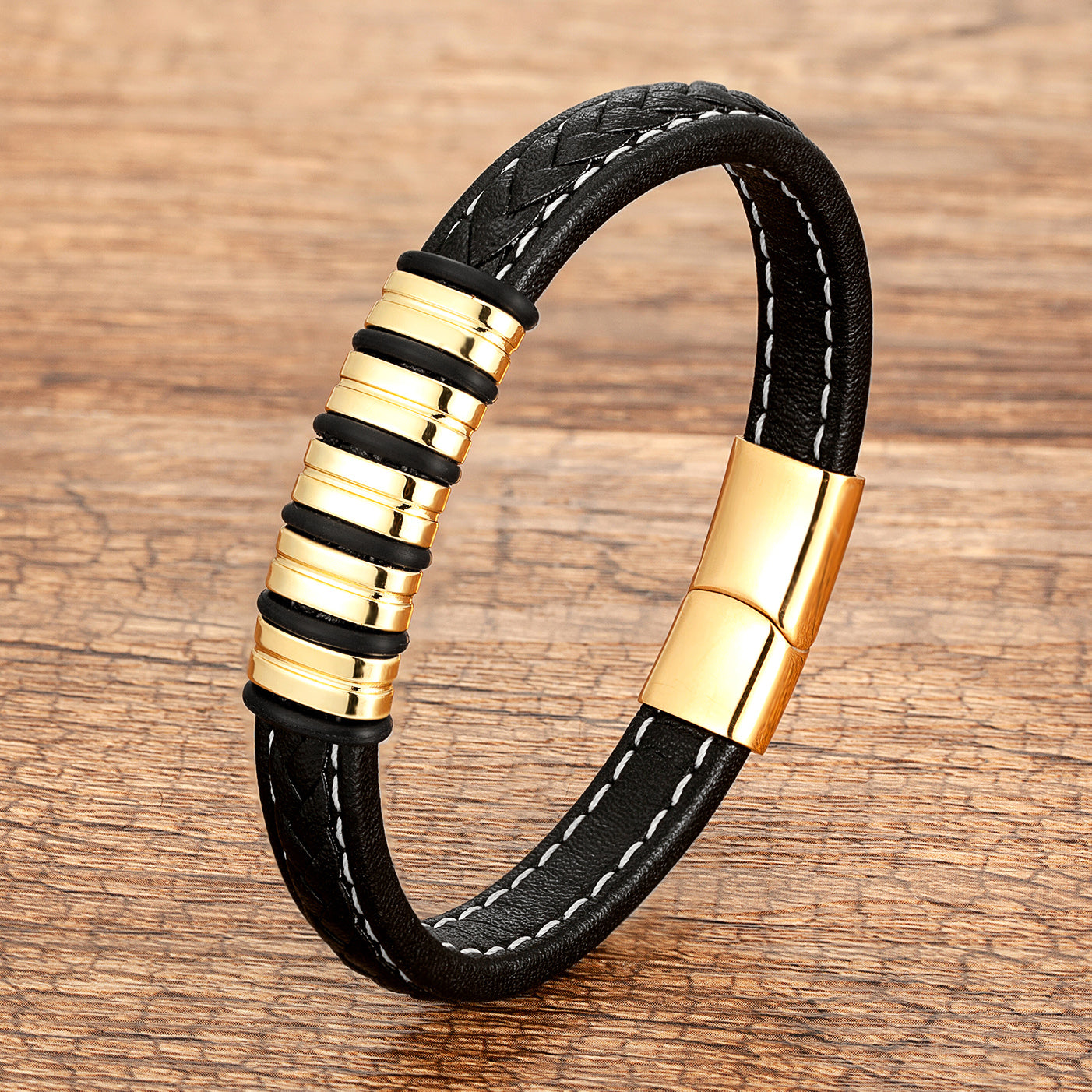 Classic Style Geometric Braid Wristband For Adults With Leather Rope Chain In Multicolor