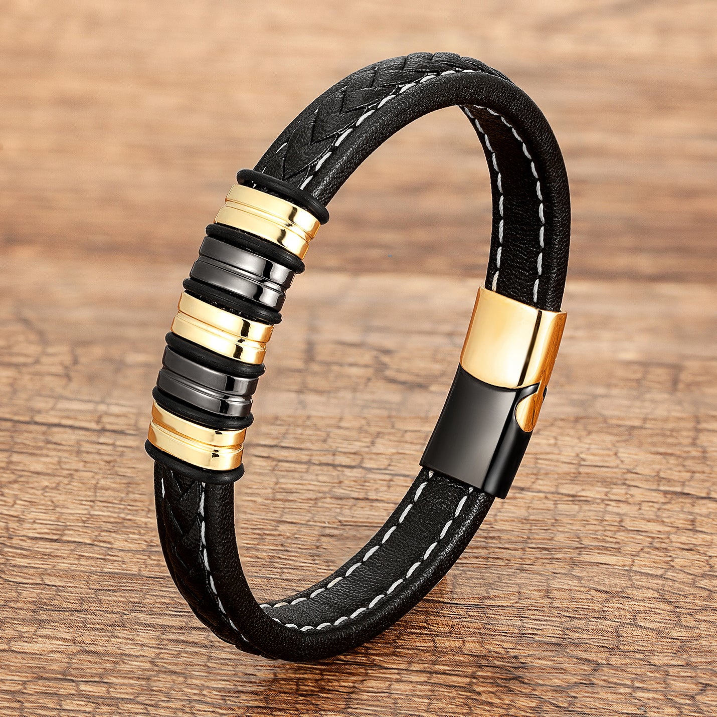 Classic Style Geometric Braid Wristband For Adults With Leather Rope Chain In Multicolor