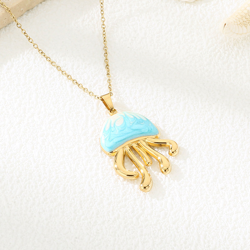 Electroplated Crab Necklace In Marine Style With 18K Real Gold PVD Coated 304 Stainless Steel And Cable Chain