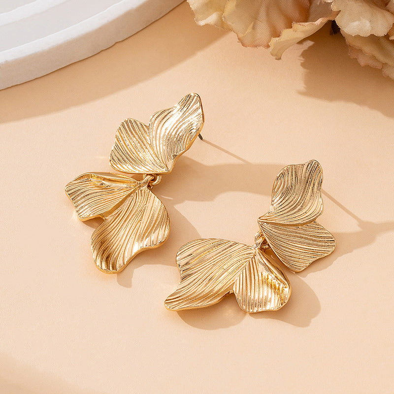 Maple Leaf Asymmetrical Alloy Earrings With 304 Stainless Steel Studs For Women In Gold