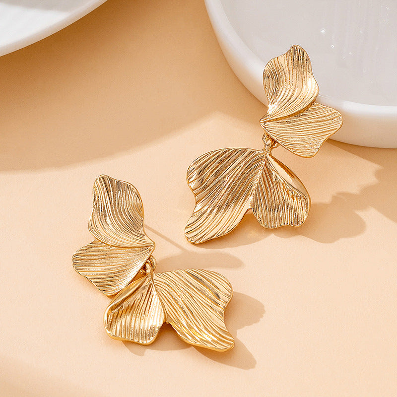 Maple Leaf Asymmetrical Alloy Earrings With 304 Stainless Steel Studs For Women In Gold