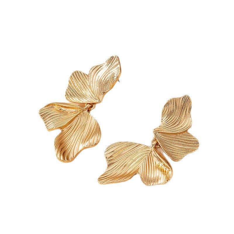 Maple Leaf Asymmetrical Alloy Earrings With 304 Stainless Steel Studs For Women In Gold