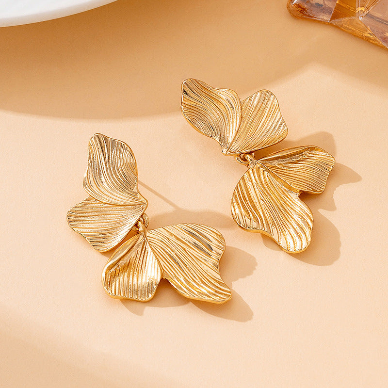 Maple Leaf Asymmetrical Alloy Earrings With 304 Stainless Steel Studs For Women In Gold