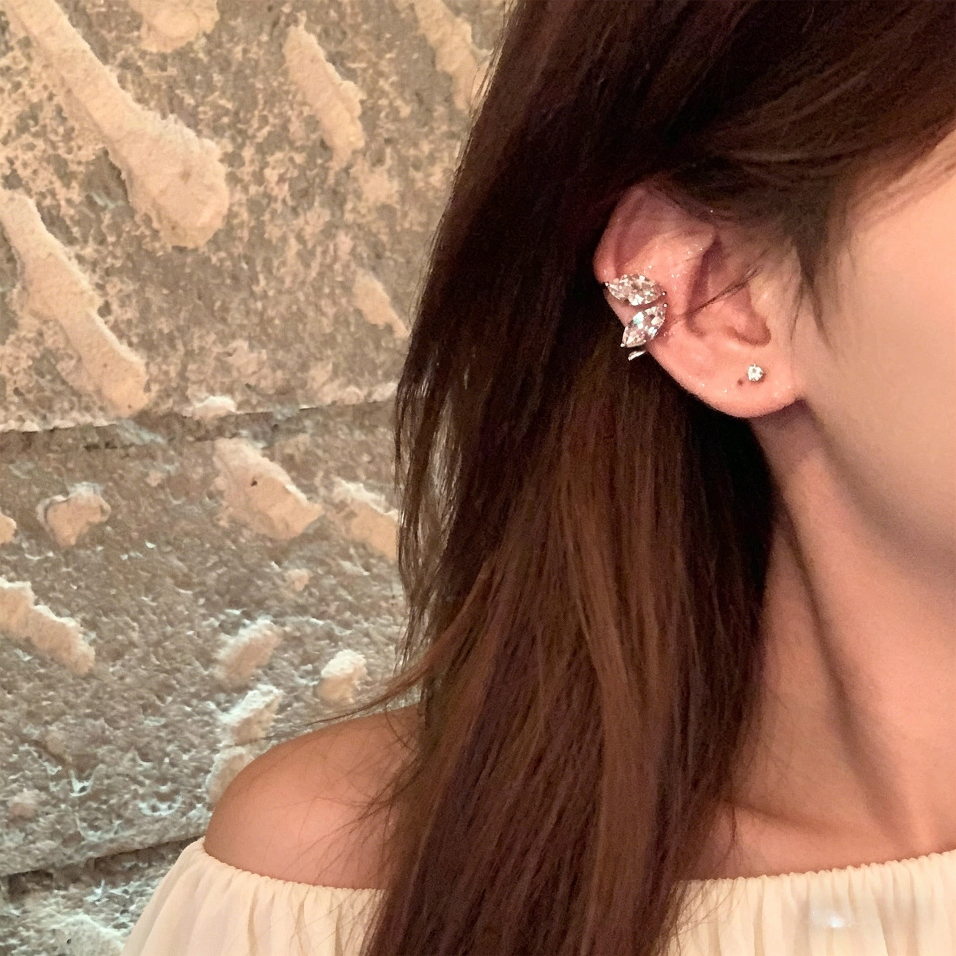 Elegant Leaves Clip Earrings For Women Featuring Zircon Inlay With Titanium Steel And 925 Sterling Silver Posts