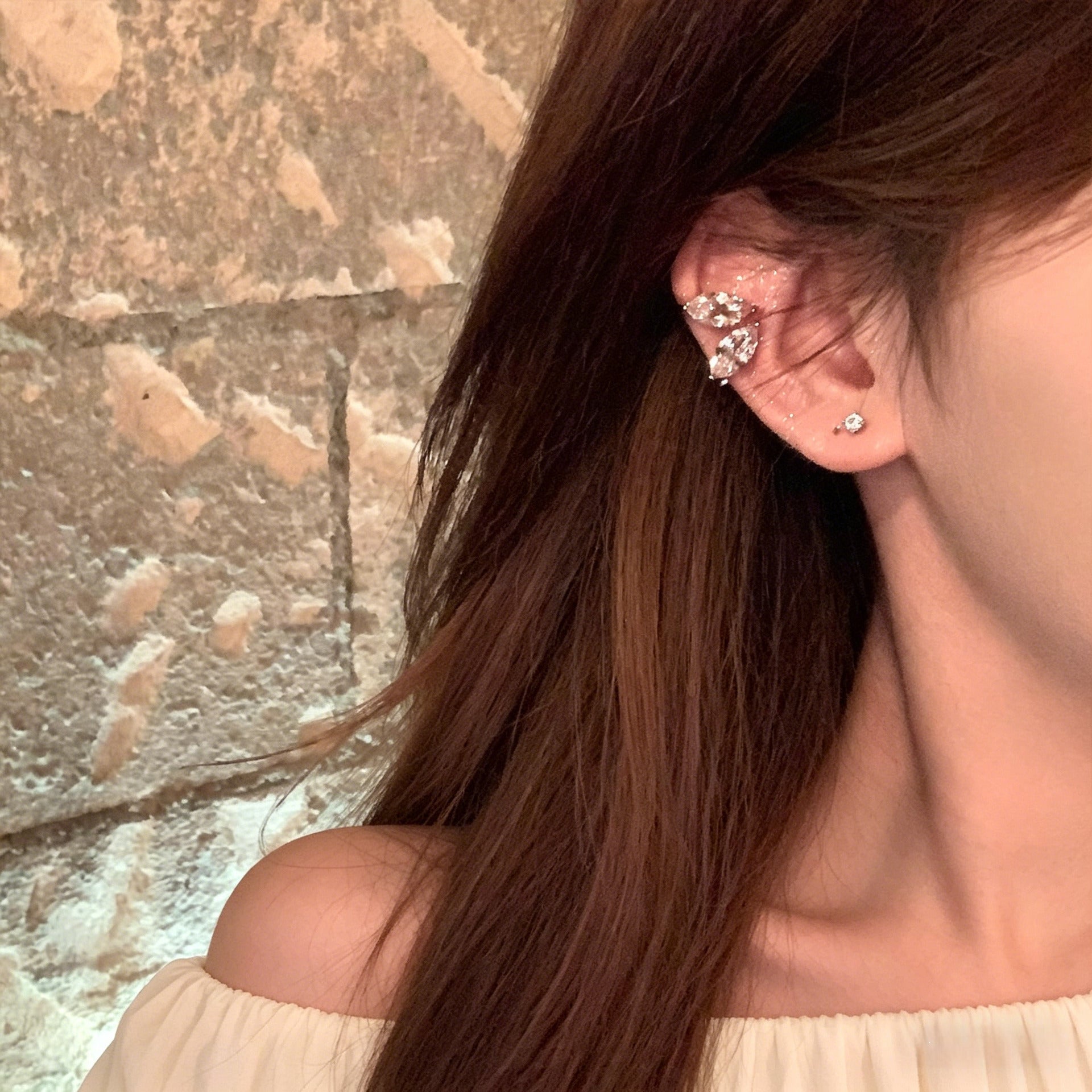 Elegant Leaves Clip Earrings For Women Featuring Zircon Inlay With Titanium Steel And 925 Sterling Silver Posts